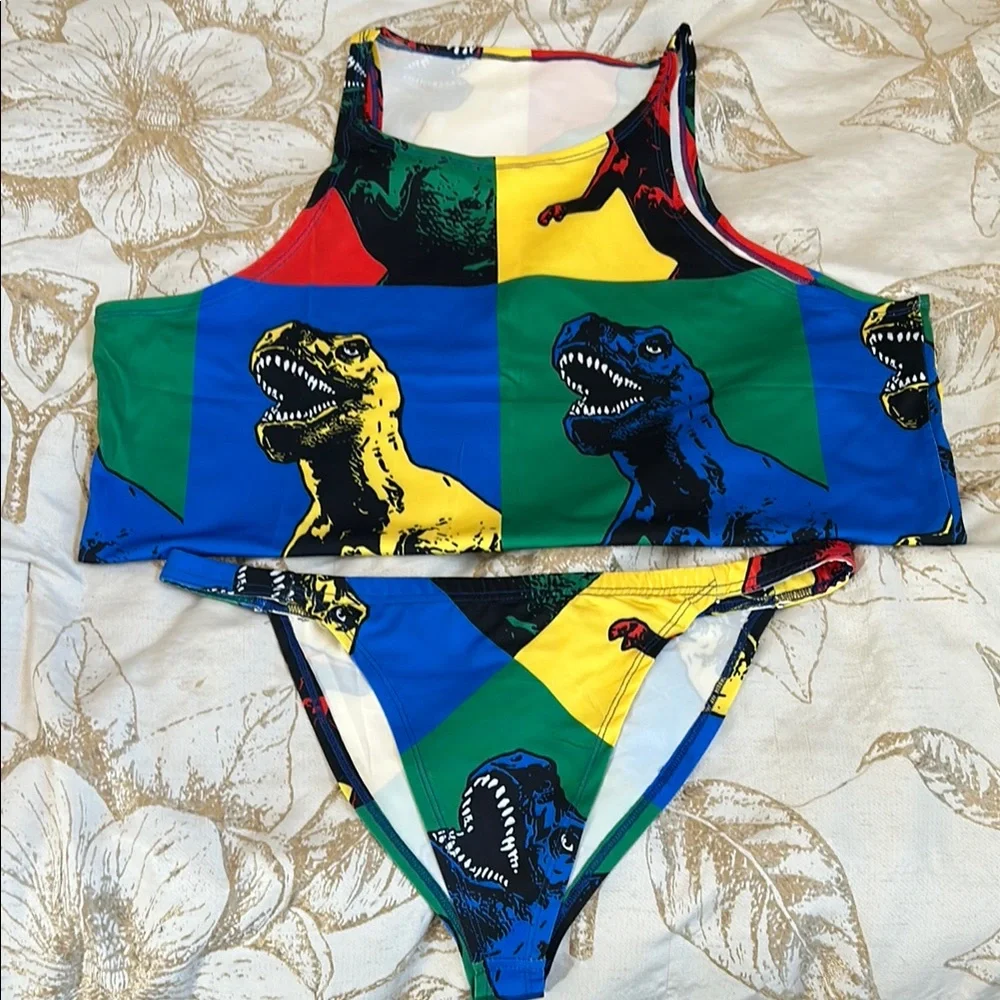 NWOT Pop Art Dinosaur Print Tank Top & Bikini Brief Set Multicolor Menβs XXL - Picture 1 of 4